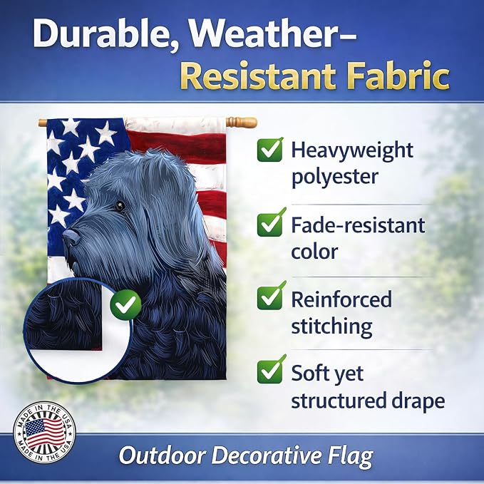 Caroline's Treasures CK6453CHF Bouvier des Flandres American Flag House Flag Large Porch Sleeve Pole Decorative Outside Yard Banner Artwork Wall Hanging, Polyester, House Size, Multicolor