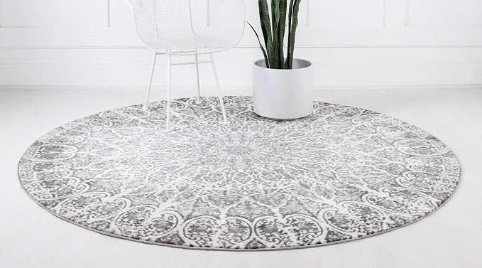 Unique Loom Sofia Collection Area Rug - Grace (5' 1" Round, Dark Gray/ Gray)