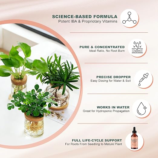 Root Drops - Liquid Rooting Hormone for Cuttings- Fast Growth Propagation Drops | Less Shock in Water/Soil/LECA/Moss | Fits Pothos, Monstera, Philodendron & All Houseplants (4 oz) (2)