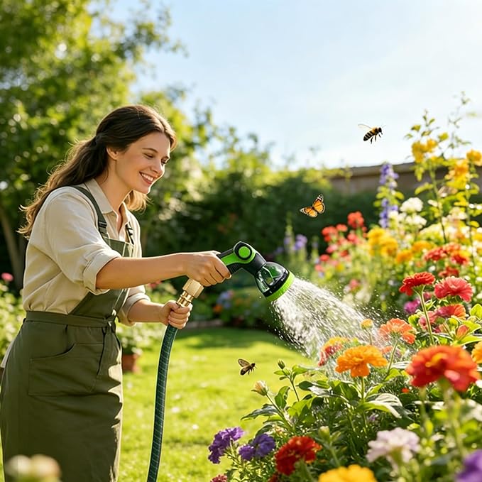 50FT Flexible Garden Hose & 10Modes Nozzle,Lightweight Water Hose,Kink-Free,All-Weather 3/4 in. NoneExpanding Hose for RV,Boat,Car Wash,Garden,Yard,Camper,Outdoor (Green-Black, 50Ft)
