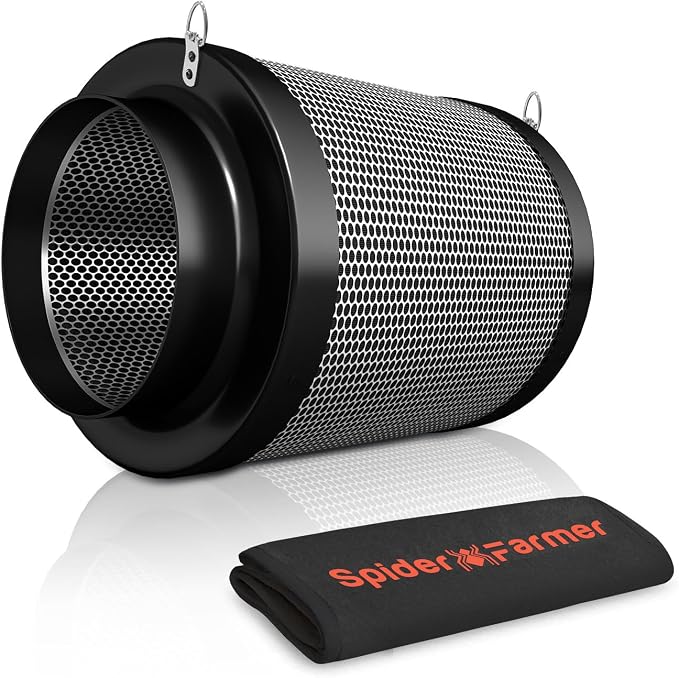 Spider Farmer 6 Inch Carbon Filter for Grow Tent Odor Control | Made with Australian virgin charcoal, includes pre-filter and reversible flange for inline duct fan and hydroponics