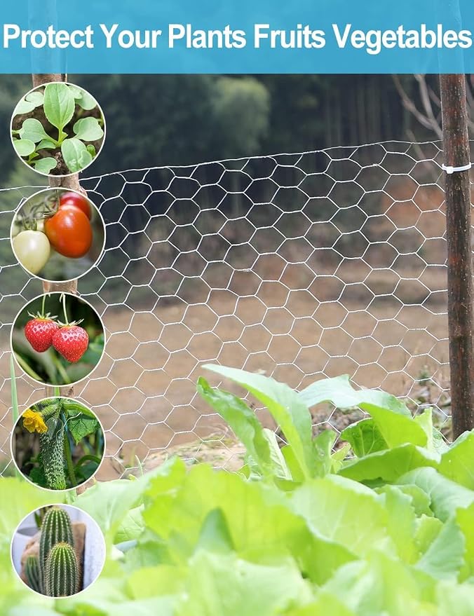 TOYPOPOR Chicken Wire 16'' x 190''/16ft(40cm x 5m), Outdoor Anti-Rust Hexagonal Galvanized Chicken Wire Mesh Fencing to Protect Gardening Plants Vegetables Flowers Fruits from Dogs Rabbits Squirrels