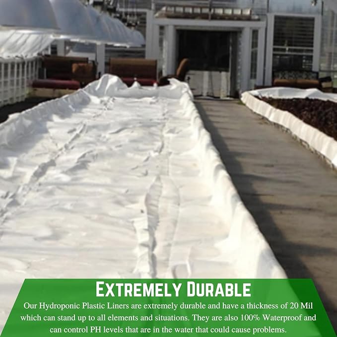 Farm Plastic Supply Dura-Skrim White Hydroponic Plastic Liner 20 mil String Reinforced & UV Resistant - Hydroponic Growing Kit, Hydroponic Liner, Pond Liner, Durasmooth (18' x 100')