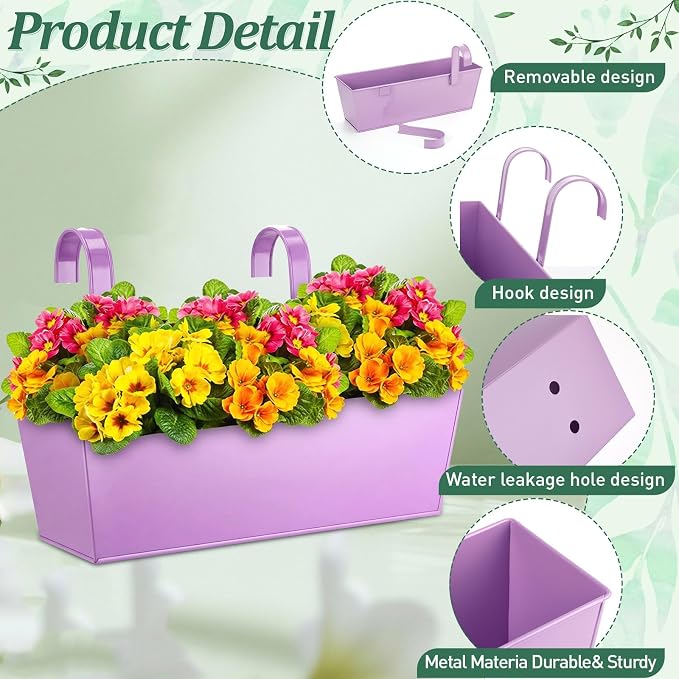 6 Pack Hanging Flower Pot Colorful Metal Iron Bucket Fence Hanging Planters with Detachable Hook Bucket Flower Holder for Railing Balcony Garden Yard Spring Decor (16.1 x 5.1 x 5.1 in,Square)