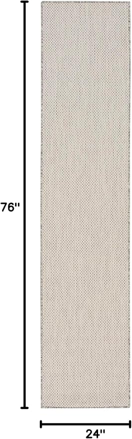 Nourison Home Courtyard Ivory Silver 2' x 6' Area Rug - Easy Clean, Non Shedding, Bed Room, Living Room, Dining Room, Kitchen (6' Runner)