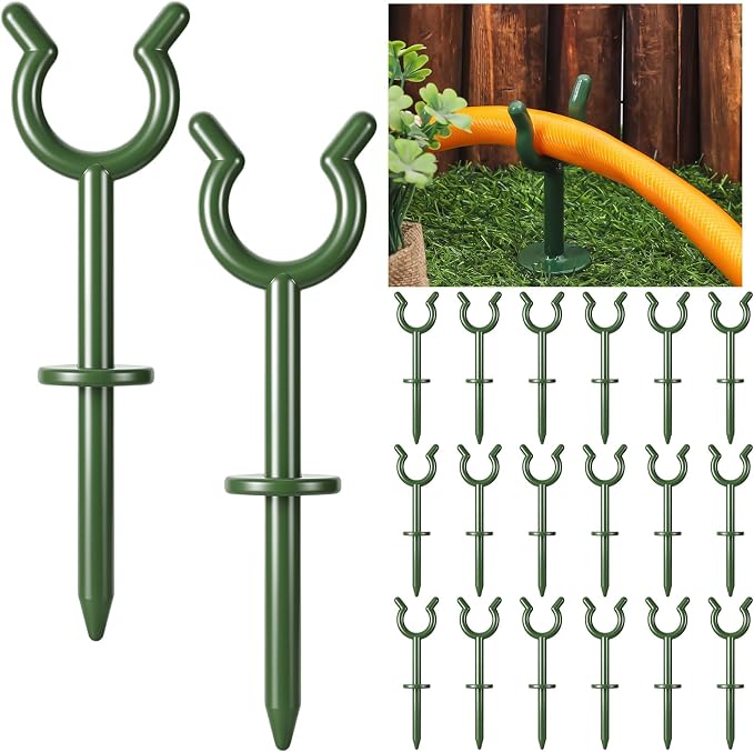 Taiyin 20 Pcs 1'' Garden Hose Holder Brackets Garden Guide Holder Decorative Outdoor Guide Stakes Support Spike Plant Tool to Keep off Lawn for Yard (Green)