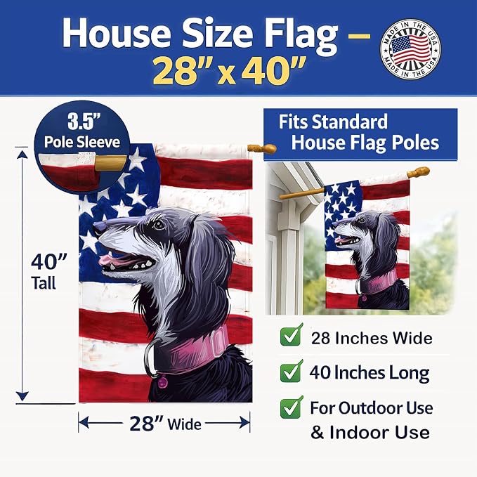 Caroline's Treasures CK6686CHF Saluki Dog American Flag House Flag Large Porch Sleeve Pole Decorative Outside Yard Banner Artwork Wall Hanging, Polyester, House Size, Multicolor