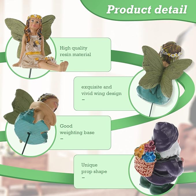 Queekay 13 Pieces Fairy Garden Miniature Accessories 6 Pcs Mini Fairy Figurines and 7 Pcs Tiny Gnomes for Outdoor Garden Yard Lawn Indoor Pot Plants Supplies Home Decor