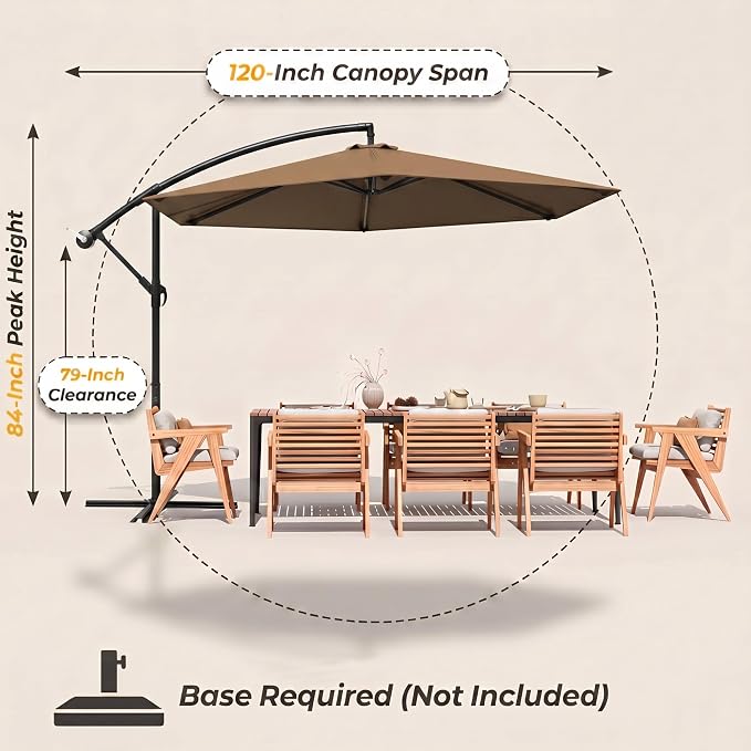Greesum 10FT Cantilever Offset Patio Umbrella, Outdoor Umbrella for Yard, Market, Heavy-Duty Waterproof Pool Umbrella with 6 Sturdy Ribs, UV Protection for Beach, Deck, Garden, Backyard