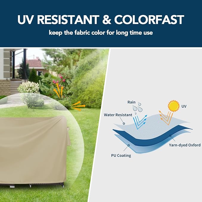 Easy-Going Rectangle Patio Furniture Cover Waterproof Outdoor Dining Table and Chair Cover Anti-UV Outside Sectional Sofa Set Covers (98"L x 78"W x 32"H, Camel)