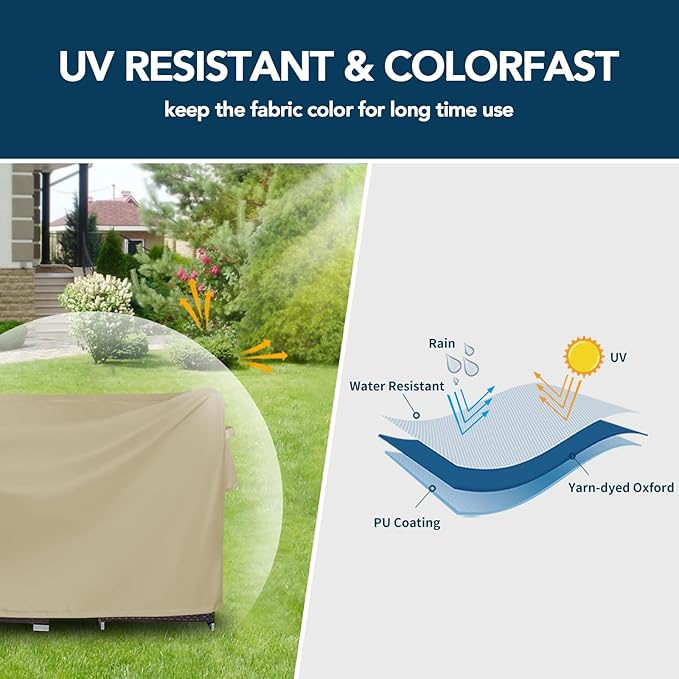 Easy-Going Square Patio Furniture Cover Waterproof Outdoor Dining Table and Chair Cover Anti-UV Outside Sectional Sofa Set Covers (76"L x 76"W x 28"H, Camel)