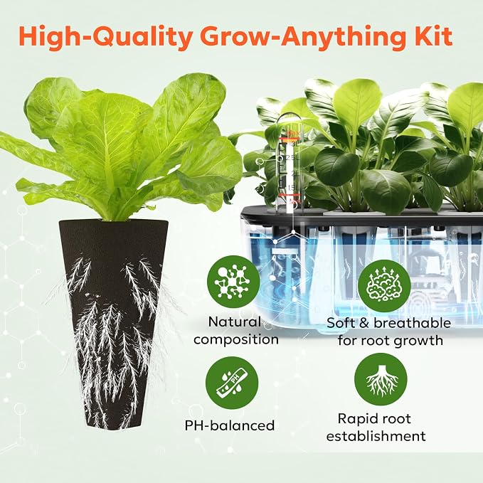 owltron 50 Pcs Hydroponic Seed Pods Kits, Grow Anything Kit Pod for Indoor Herb Garden with 12 Sponges, 2 A&B Nutrient Plant Food, 12 Baskets, 12 Stickers, 12 Germination Domes（Square)