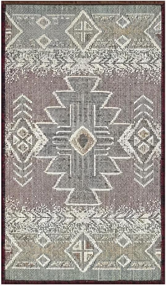 YHSF South West Native American Area Rug C318 - Easy Clean, Thick, Soft, Durable Native Tribal American Indian Inspired Rug for Bedroom/Living Room and More - Burgundy, 16 Inches x 28 Inches