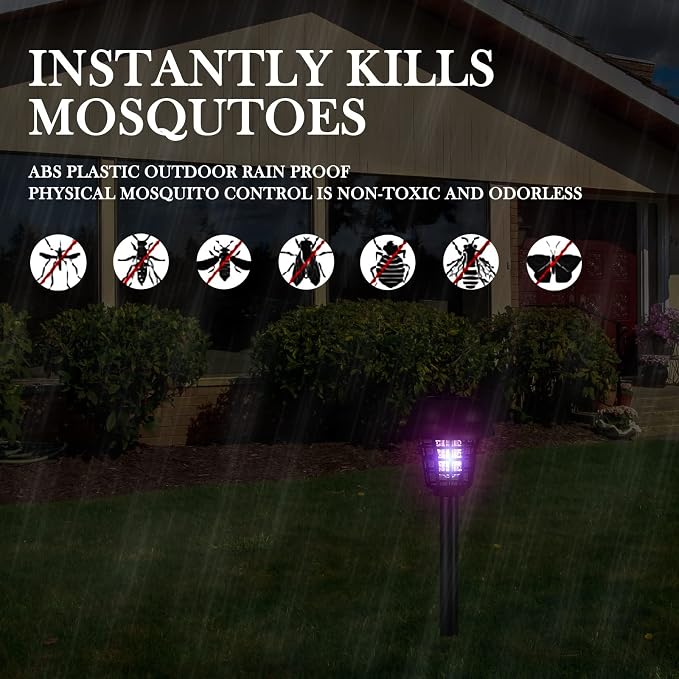 Qualirey 4 Pcs Solar Bug Zapper Waterproof Mosquito Killer Solar Light Power Repellent Lamp for Moth, Gnat, Fly, Small Flying Insect Indoor Outdoor Garden Patio, Purple & White (Plastic, Black)