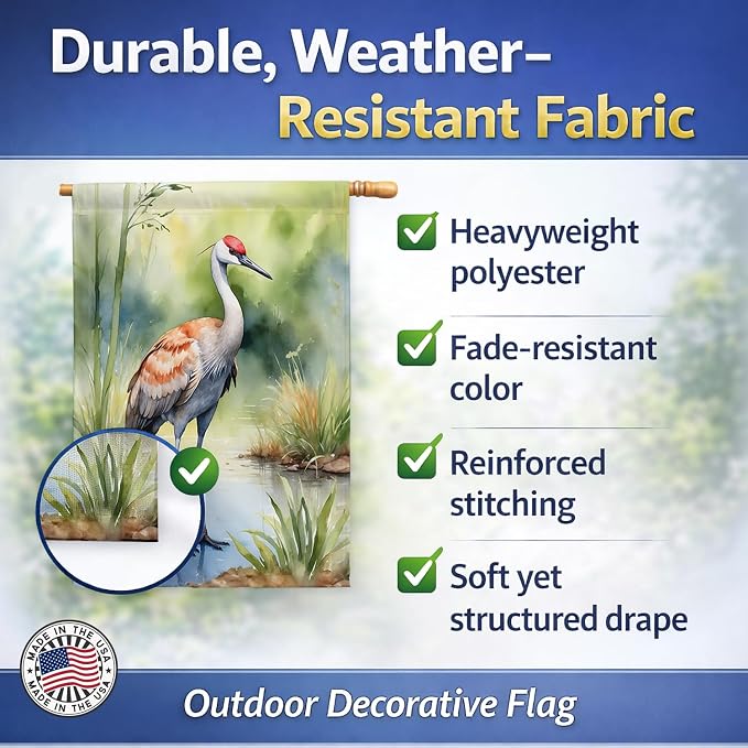 Caroline's Treasures Sandhill Crane House Flag Large Porch Sleeve Pole Decorative Outside Yard Banner Artwork Wall Hanging, Polyester, House Size, Multicolor