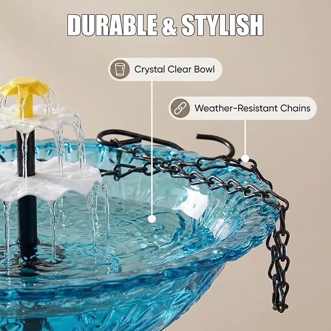 Hanging Solar Bird Bath Fountain,2026 New Solar Cascade Hanging Bird Bath Fountain,Hanging Bird Bath with Water for Outdoors Garden Patio Backyard Lawn Decor(Blue) 111