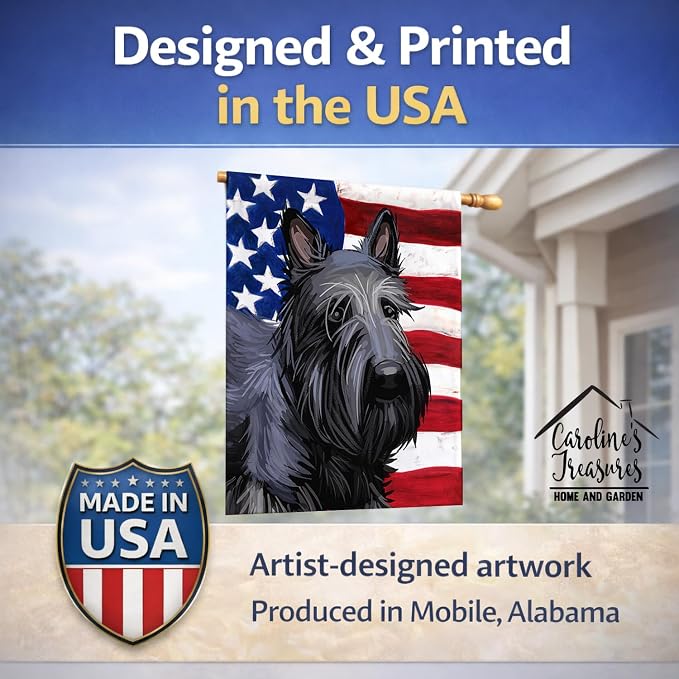Caroline's Treasures CK6696CHF Scottish Terrier Dog American Flag House Flag Large Porch Sleeve Pole Decorative Outside Yard Banner Artwork Wall Hanging, Polyester, House Size, Multicolor