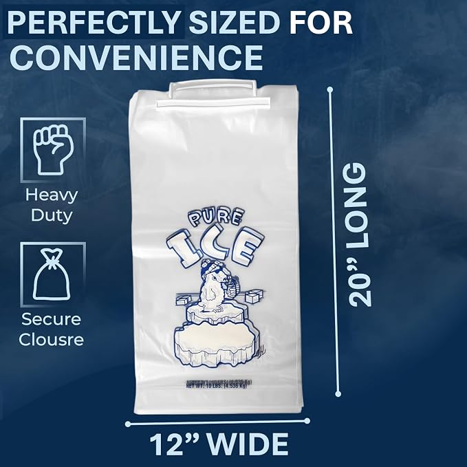 Ice Bags 10 lb, 1000 Count – Wicketed with Twist Ties – Bulk Ice Bags for Ice Machines & Commercial Use – Fits Ice Bagger Machines – Plastic Wicket – By Interplas