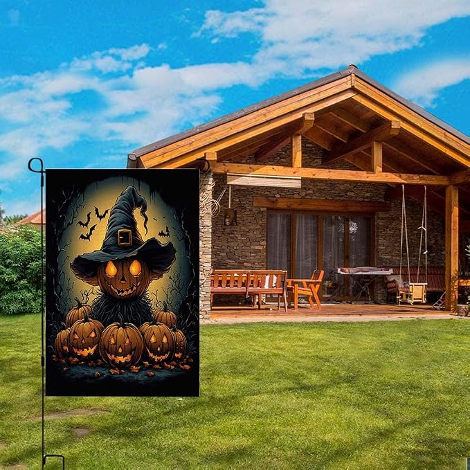 EMMTEEY Halloween Garden Flag Scary Halloween 12.5X18 Double-Sided, Seasonal Yard Flags Pumpkin Bats Small Burlap Garden Flags for Outside Front/Back Door
