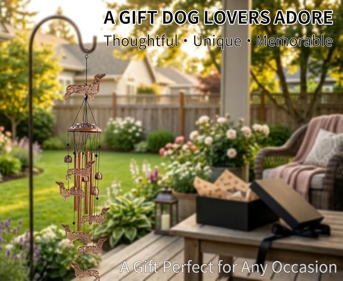 Dachshund Wind Chimes for Outside, Dachshund Gifts for Women/Men/Mom/Grandma/Wife/Friends Birthday Gifts Unique Memorial Metal Windchimes Outdoor/Indoor, Home, Porch, Patio, Yard, Garden Decor