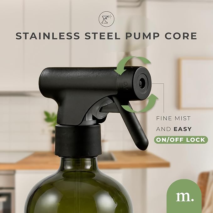MAISONOVO Dark Green Glass Spray Bottle 16 oz Pack of 2 - Dark Green Spray Bottle for Plants with Fortified Glass & Fine Mist - Ideal for Gardening, Misting, Seedlings & Indoor Plant Care - 16 Labels