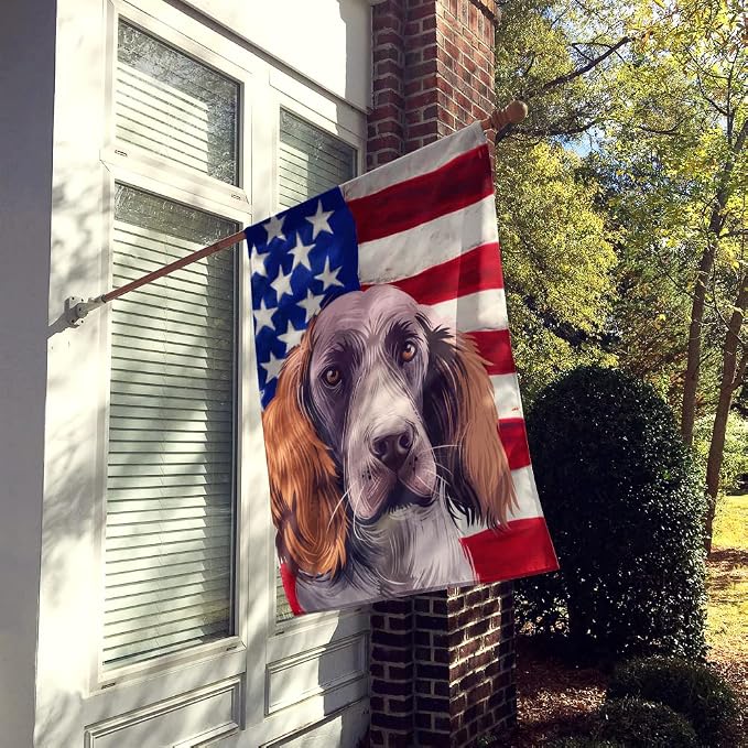 Caroline's Treasures CK6537CHF German Spaniel Dog American Flag House Flag Large Porch Sleeve Pole Decorative Outside Yard Banner Artwork Wall Hanging, Polyester, House Size, Multicolor