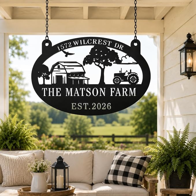 Personalized Large Metal Farm Sign Custom Ranch Barn Sign with Family Name and Established Year Outdoor Hanging Farmhouse Decor for Yard House Entrance Porch