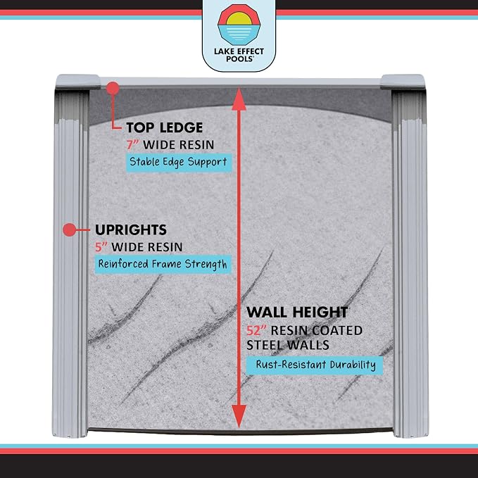 Lake Effect Pools 'Galleria' 12 ft x 18 ft Oval Above Ground Swimming Pool | 52 Inch Steel Side Walls | Kit Includes: 25 Gauge Overlap Liner & Widemouth Skimmer