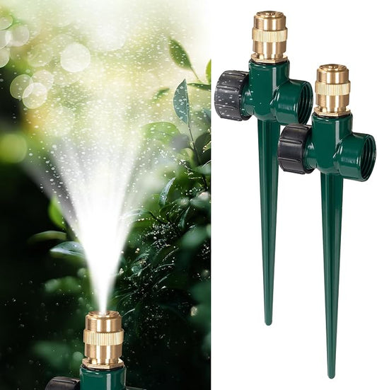 LIULO TOOL 2 Pack Metal Lawn Sprinkler, Automatic Brass Sprinkler with Spike Base, 360 Degree Adjustable Sprinklers Nozzle Large Area Coverage for Lawn Grass Patio Garden Irrigation