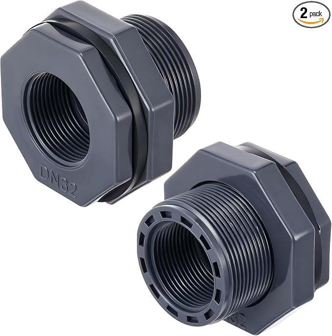 2 Pcs 1-1/4 Inch Bulkhead Fitting PVC Water Tank Connector Plumbing Pipe Threaded Bulkhead Fitting NPT for Rain Barrels, Water Tanks, Aquariums, Tubs, Pools