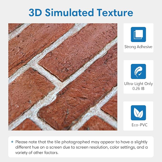 COMSTICKC 3D Faux Brick Wall Panel Peel and Stick, 3D Brick Wall Stickers, 12 pcs of 22.8" x 11.8", Not Real Brick, UrltraLight PVC Adhesive Fake Brick Backsplash Wall Covering Interior, 22.48 sq.ft