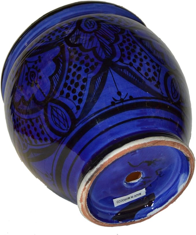 Flower Pot Moroccan Spanish Garden Drain Hole Ceramic Planter Handmade Multicolored