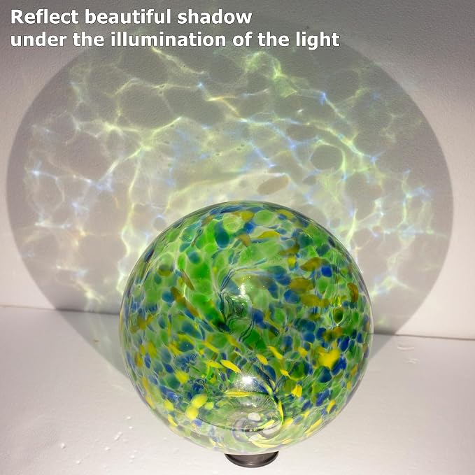 10 Inch Glass Gazing Ball with 9.4" H Metal Stand | Glass Gazing Globe Display Holder Set for Outdoor Garden Lawn Yard Decoration, Bright Summer Burst