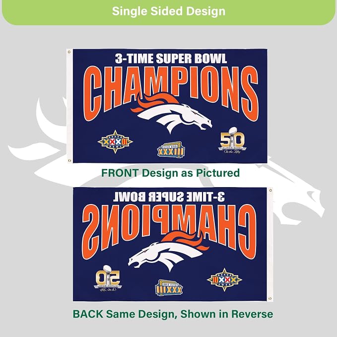 Team Sports America NFL Denver Broncos Multi-Win Superbowl Champions 3x5 Flag for Outside with Grommets | Outdoor & Indoor | Heavy Duty Flag & Banner | Works with Flag Pole for Outside House