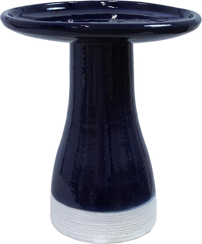Sunnydaze 21" H Ceramic Bird Bath for Outside - Hand-Painted Outdoor Bird Bath Bowl, UV/Frost-Resistant Finish - Midnight Blue