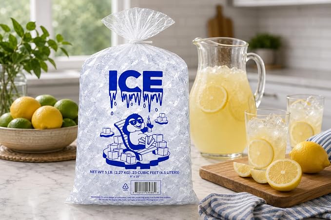 Ice Bag 5 lb 9" x 18" 500 Count | Twist Ties Included | Heavy Duty Storage Bags | Retail Sales, Parties, Camping & Food Cooling | LDPE Plastic Bags | Bits N Things