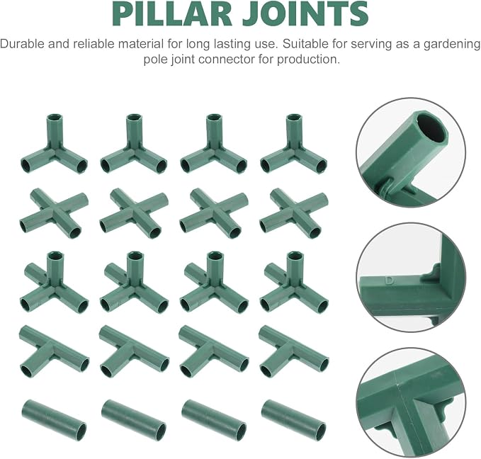 Yardwe 20Pcs 16mm Greenhouse Frame Connector, 5 Types Stable Gardening Pipe Fitting for Plant Support, Tomato Trellis Brackets, Joint for Stakes & Tubes