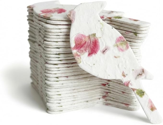 Plantable Memorial Gift Tags with Wildflower Seeds – 24 Pack Pink Cardinal-Shaped Writable Gift Wrap Tags for Funeral Favors, Sympathy Gifts & Celebration of Life Keepsakes
