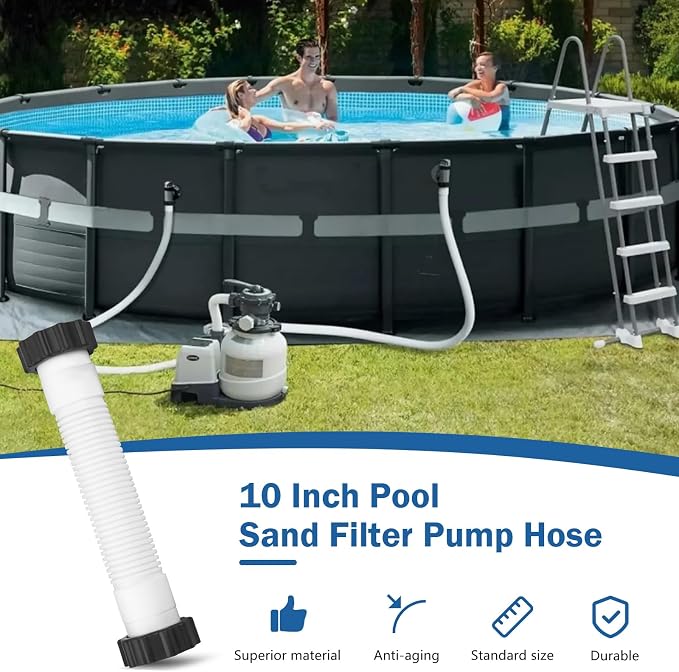 Alocs 11763 Pool Sand Filter Pump Hose Replacement for Intex Sand Filter Pumps & Saltwater Systems, 10 Inch Sand Filter Interconnecting Hose, White