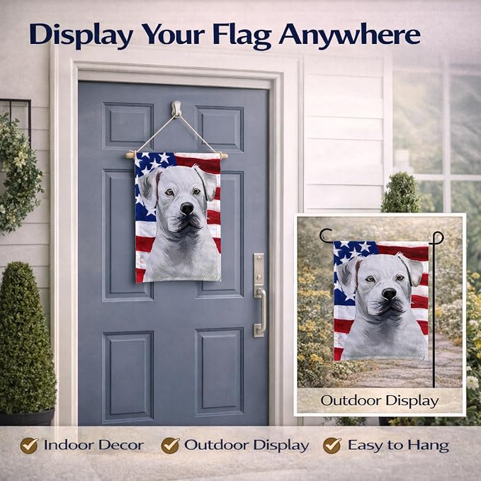 Caroline's Treasures CK6395GF American Bulldog American Flag Garden Flag Mailbox Flag Decorative Yard Flag Banner Outside Patio Artwork Yard Flower Beds, Garden Size, Multicolor
