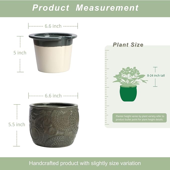 HERDUK 6.5” Ceramic Self Watering African Violet Planter with Embossed Floral Design – Durable Indoor Plant Pot for Orchids, Succulents, and Houseplants