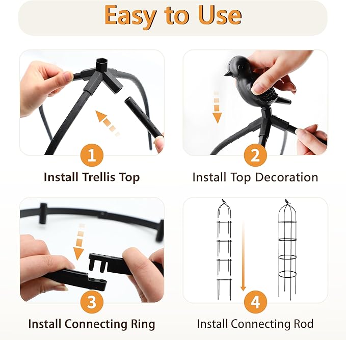 1 Pack Garden Obelisk Trellis for Climbing Plants Outdoor, 6FT Adjustable Metal Plant Support with 3 Decorative Tops, Black Rustproof Trellis for Roses, Tomatoes, Clematis & Vines