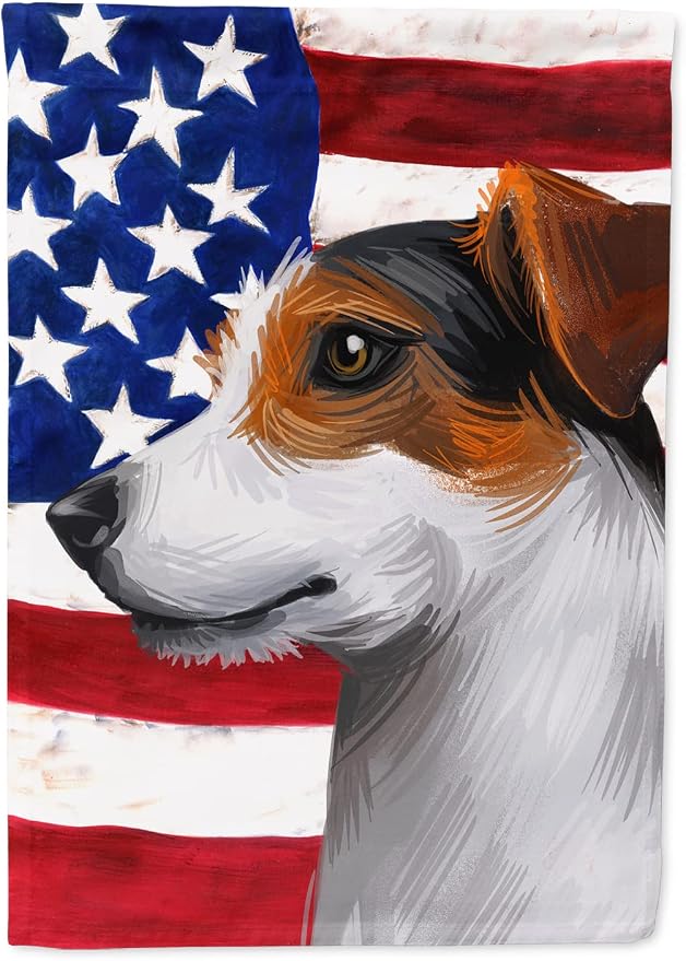 Caroline's Treasures CK6577CHF Jack Russell Terrier American Flag House Flag Large Porch Sleeve Pole Decorative Outside Yard Banner Artwork Wall Hanging, Polyester, House Size, Multicolor