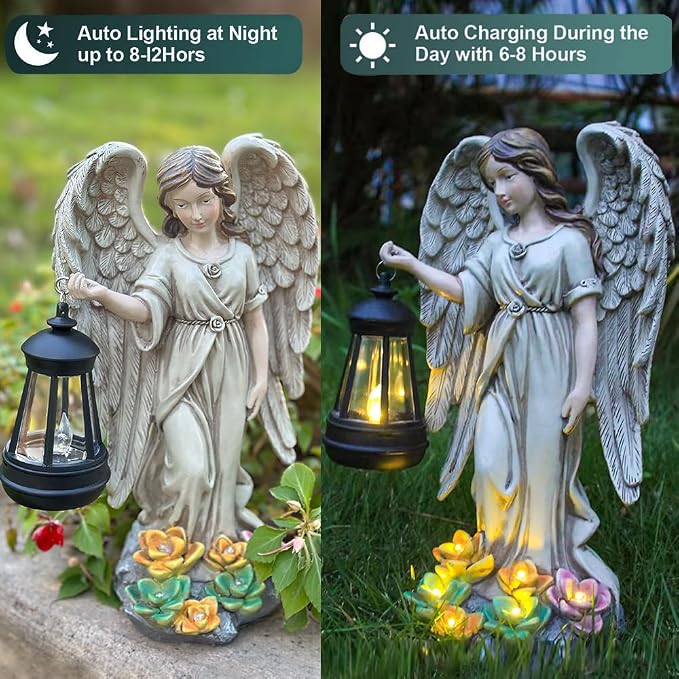 Solar Angel Outdoor Garden Decor Statues – 11.6 inches Outdoor Sculptures with Solar Light,for Outside Yard Art Patio Balcony Front Lawn Ornaments Gifts for Mom Grandma Women