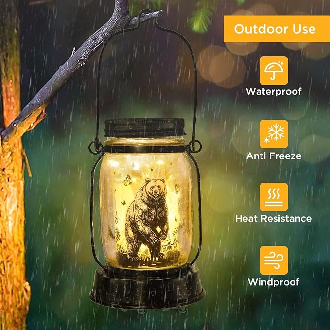 kyoryuger Bear Gifts for Women/Men Bear Lovers Solar Lantern Mom Birthday, Mothers Day, Solar Garden Decoration Outside for Yard, Patio,Backyard,Porch, Torches