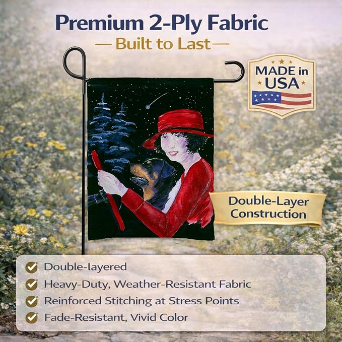 Caroline's Treasures SS8551GF Lady driving with her Rottweiler Garden Flag Mailbox Flag Decorative Yard Flag Banner Outside Patio Artwork Yard Flower Beds, Garden Size, Multicolor