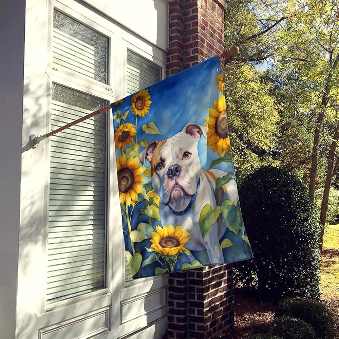Caroline's Treasures DAC6006CHF American Bulldog in Sunflowers House Flag Large Porch Sleeve Pole Decorative Outside Yard Banner Artwork Wall Hanging, Polyester, House Size, Multicolor