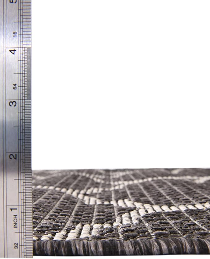 Unique Loom Outdoor Trellis Collection Area Rug - Trellis (Round 10' 8" x 10' 8", Black/ Ivory)