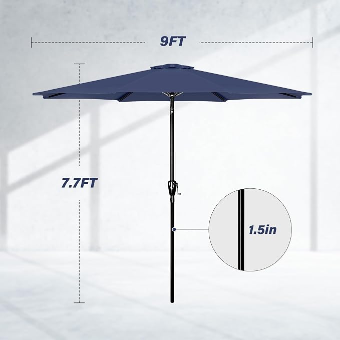 Simple Deluxe Patio Umbrella Outdoor, UV Protection Sunshade with Push Button Tilt/Crank and 8 Sturdy Ribs, for Table Garden Lawn Beach Pool