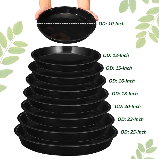 PATIKIL 6 Pack Large Plastic Plant Saucer 25 Inch Plastic Plant Tray for Pots Flower Round Plant Dish Plant Drip Trays Water Tray Pot Drainage Tray for Indoors Outdoors Garden, Black (6XL)